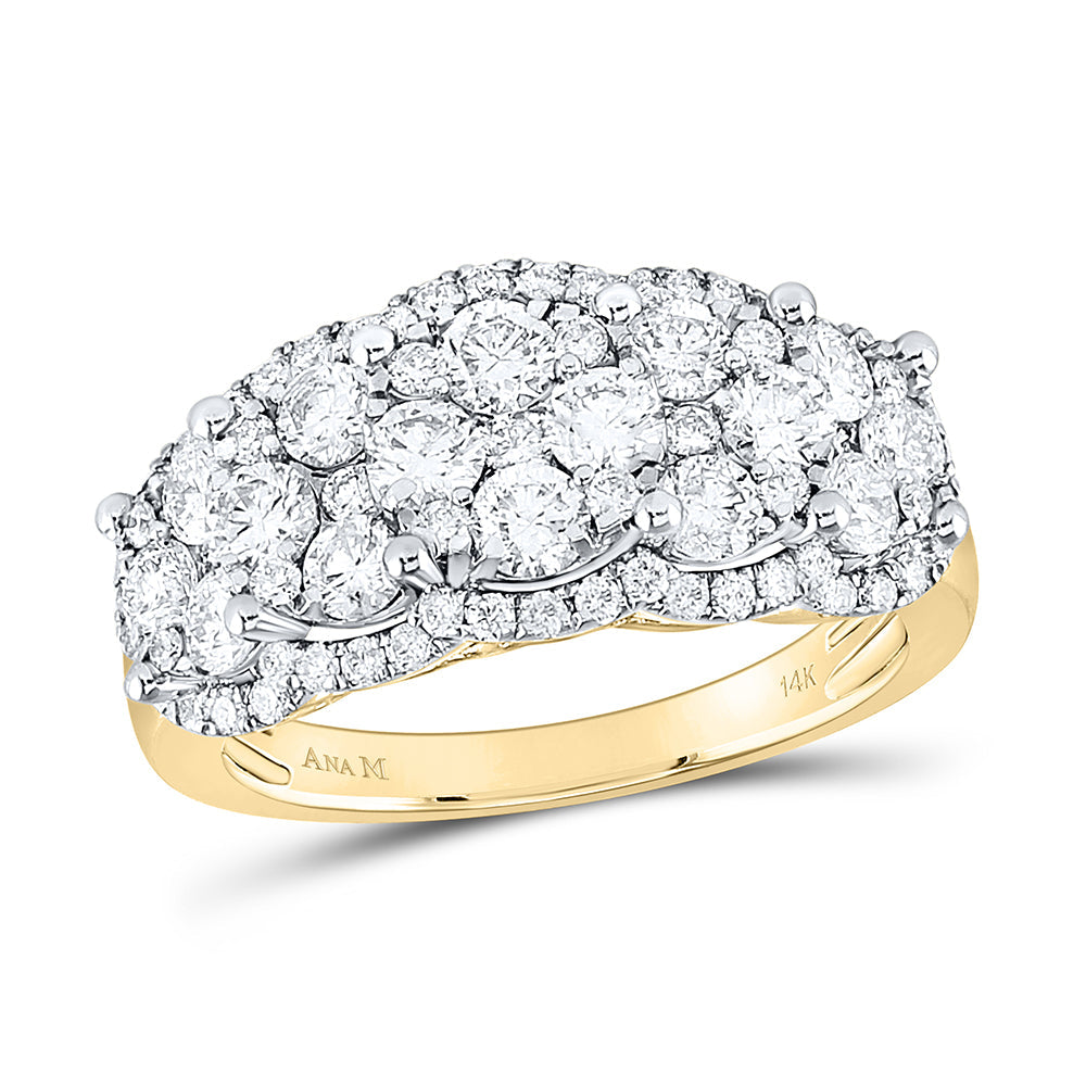 14kt Yellow Gold Womens Round Diamond Cocktail Cluster 5-stone Ring 2.00 Cttw 7 Daisy Joyeria