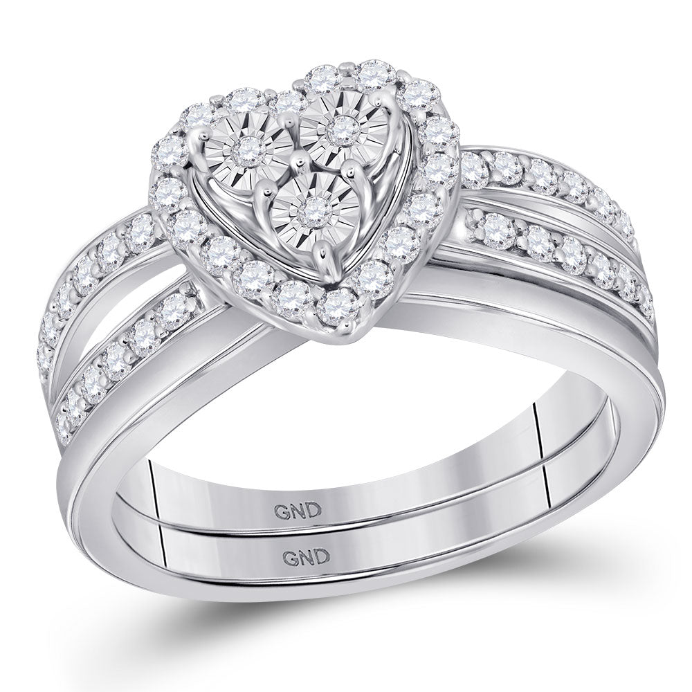 10kt White Gold Womens Diamond Heart Bridal Wedding Engagement Ring Band Set 3/4 Cttw 7 Daisy Joyeria