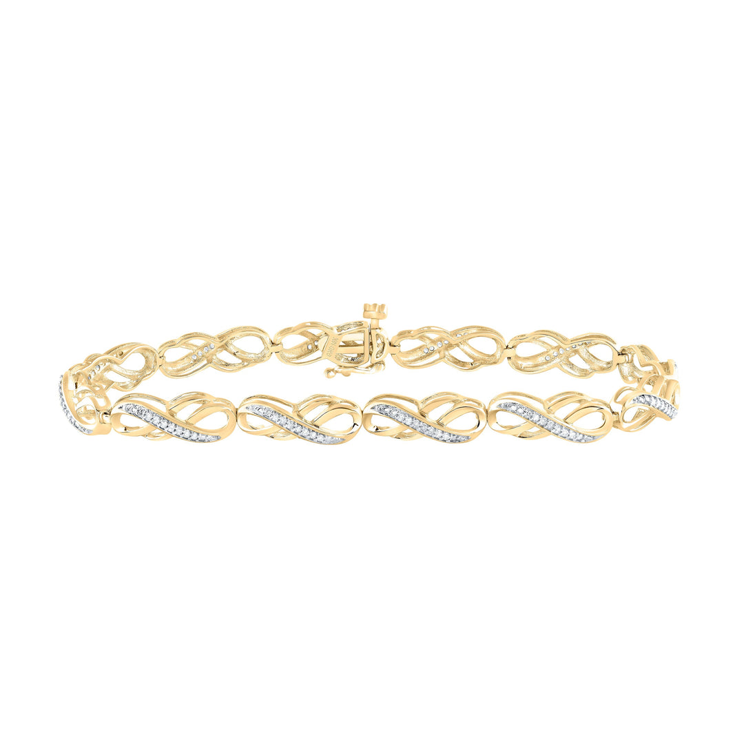 10kt Yellow Gold Womens Round Diamond Infinity Bracelet 1/4 Cttw Daisy Joyeria