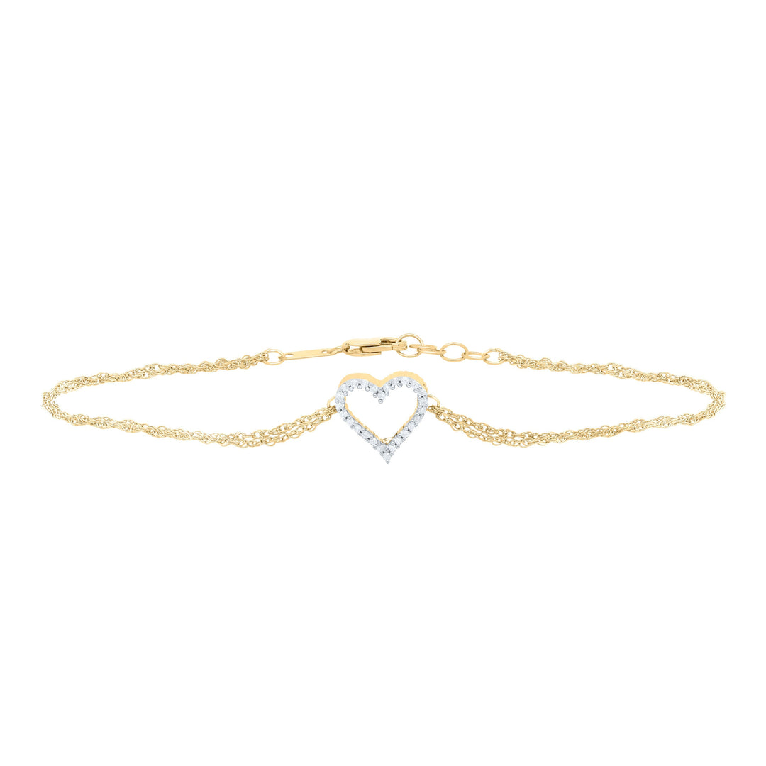 10kt Yellow Gold Womens Round Diamond Heart Bracelet 1/8 Cttw Daisy Joyeria
