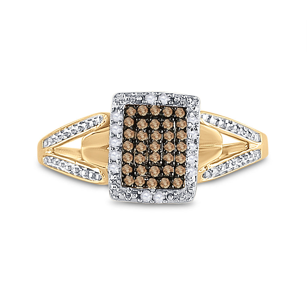 10kt Yellow Gold Womens Round Brown Diamond Cluster Ring 1/6 Cttw 7 Daisy Joyeria