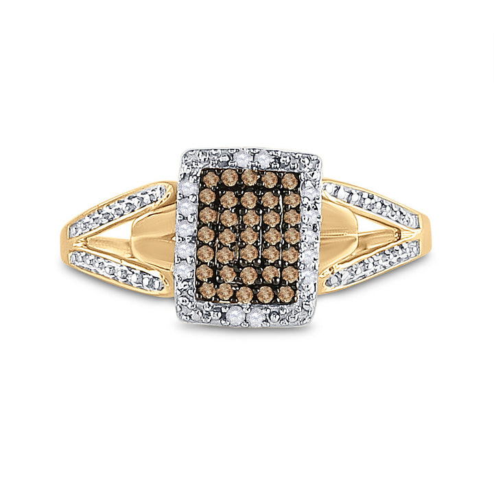 10kt Yellow Gold Womens Round Brown Diamond Cluster Ring 1/6 Cttw 7 Daisy Joyeria