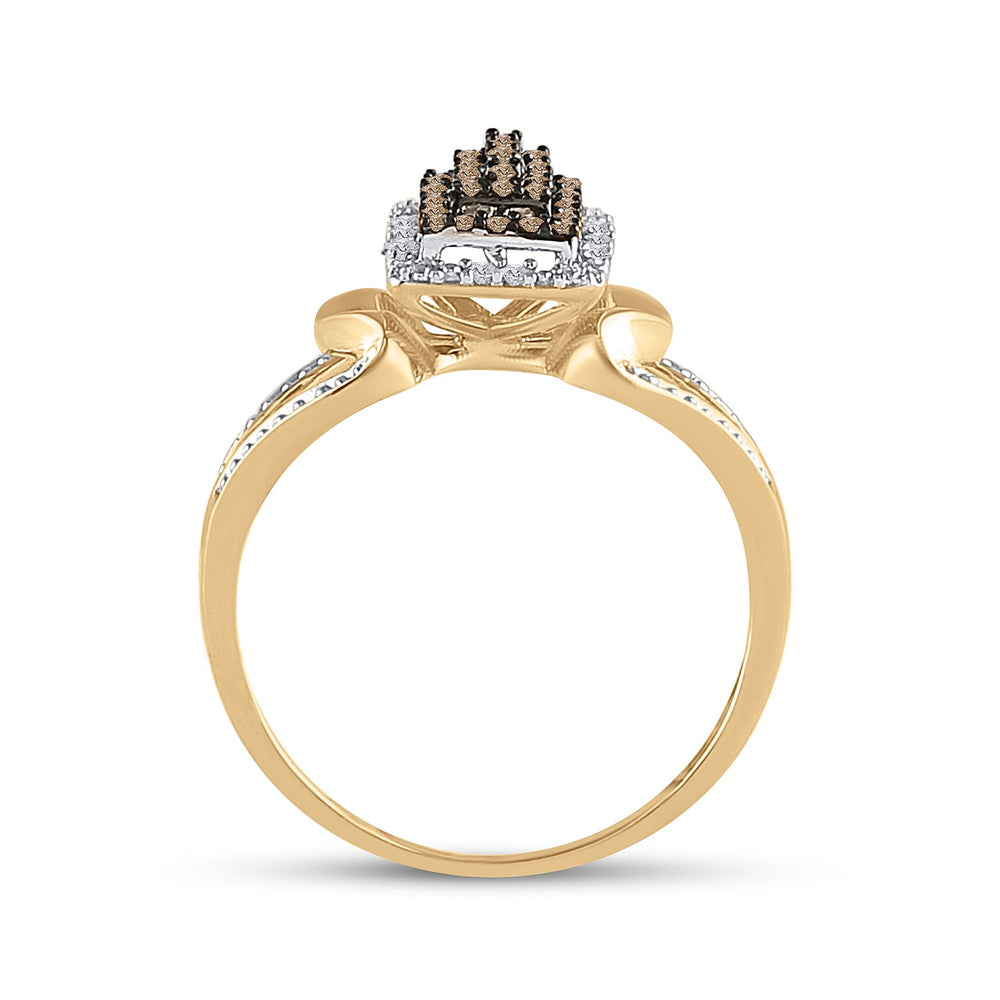 10kt Yellow Gold Womens Round Brown Diamond Cluster Ring 1/6 Cttw 7 Daisy Joyeria