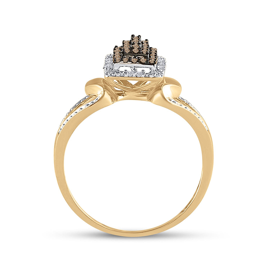 10kt Yellow Gold Womens Round Brown Diamond Cluster Ring 1/6 Cttw 7 Daisy Joyeria