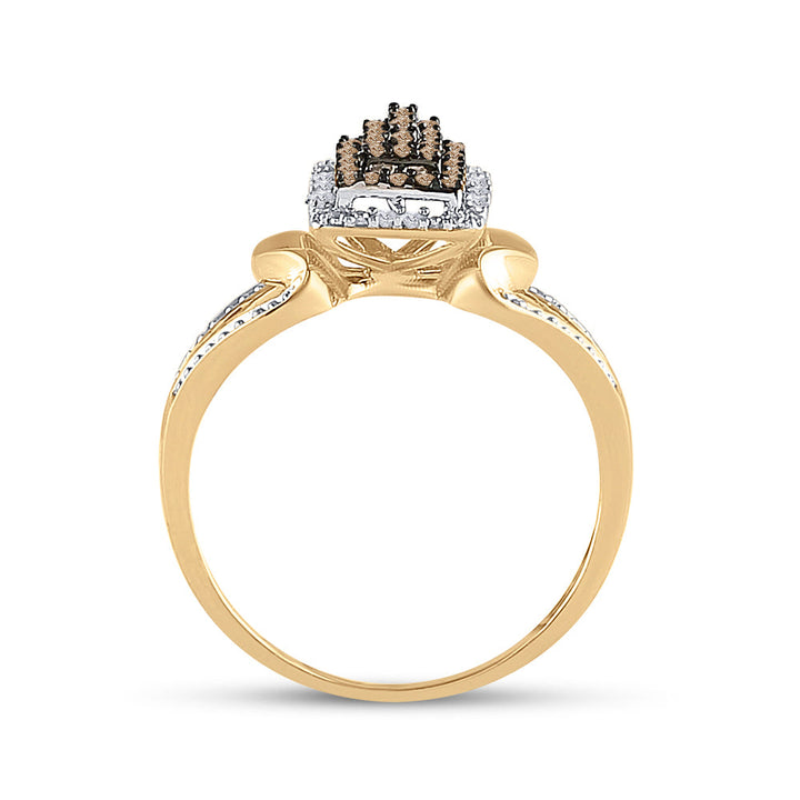 10kt Yellow Gold Womens Round Brown Diamond Cluster Ring 1/6 Cttw 7 Daisy Joyeria
