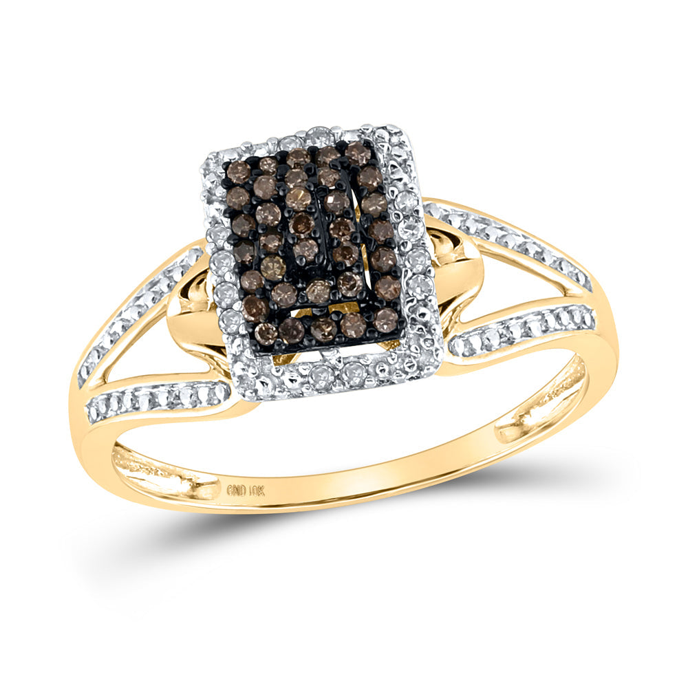 10kt Yellow Gold Womens Round Brown Diamond Cluster Ring 1/6 Cttw 7 Daisy Joyeria