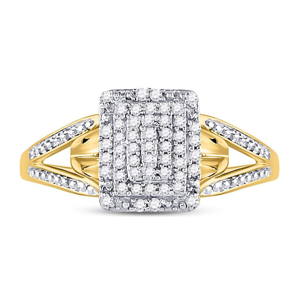 10kt Yellow Gold Womens Round Diamond Cluster Split-shank Ring 1/5 Cttw 7 Daisy Joyeria