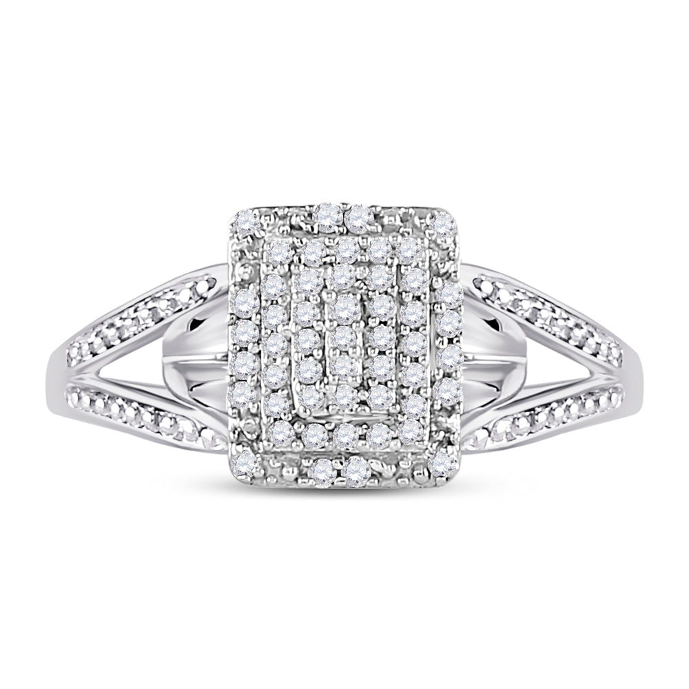 10kt White Gold Womens Round Diamond Cluster Split-shank Ring 1/5 Cttw 7 Daisy Joyeria