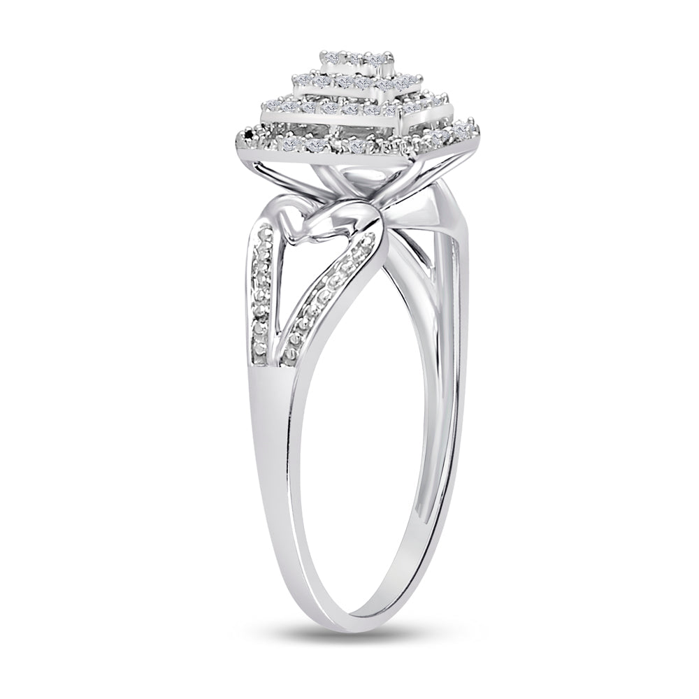 10kt White Gold Womens Round Diamond Cluster Split-shank Ring 1/5 Cttw 7 Daisy Joyeria