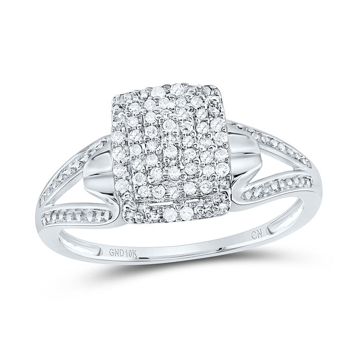 10kt White Gold Womens Round Diamond Cluster Split-shank Ring 1/5 Cttw 7 Daisy Joyeria