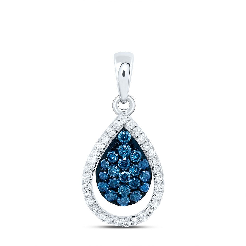10kt White Gold Womens Color Enhanced Blue Diamond Teardrop Fashion Pendant 1/2 Cttw Daisy Joyeria
