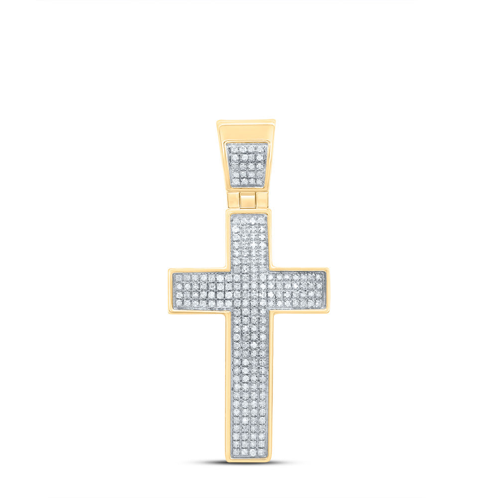 10kt Yellow Gold Mens Round Diamond Symmetrical Cross Charm Pendant 1/2 Cttw Daisy Joyeria