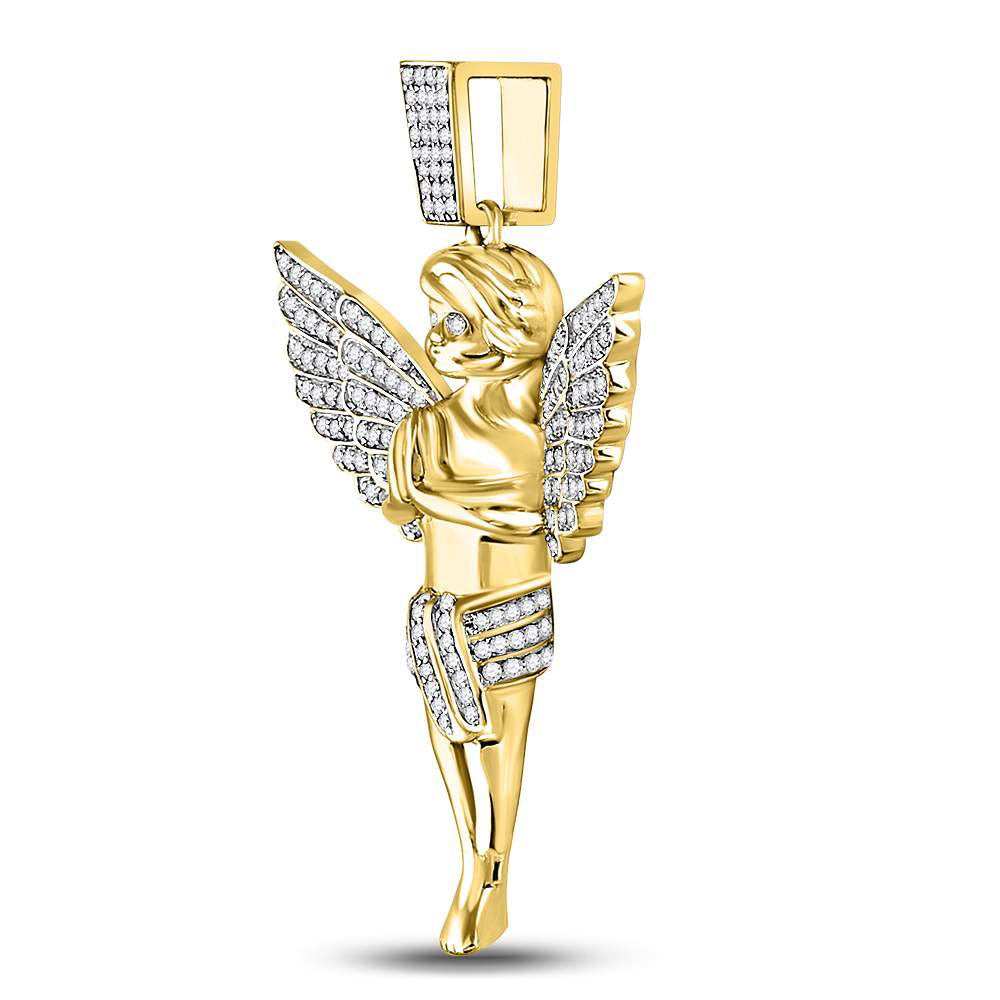 10kt Yellow Gold Mens Round Diamond Angel Charm Pendant 3/8 Cttw Daisy Joyeria