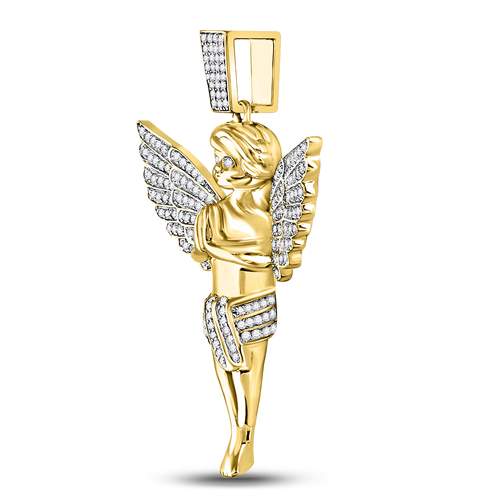 10kt Yellow Gold Mens Round Diamond Angel Charm Pendant 3/8 Cttw Daisy Joyeria