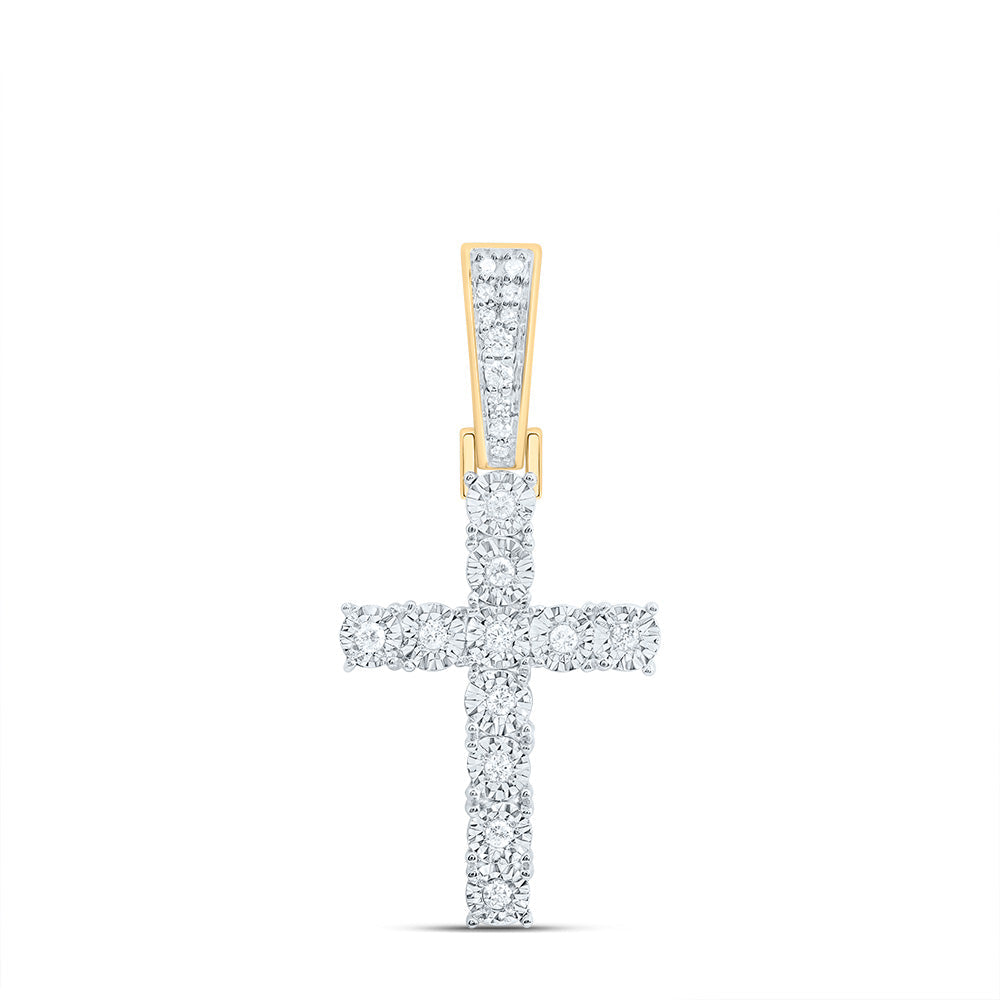 10kt Yellow Gold Mens Round Diamond Cross Faith Charm Pendant 1/8 Cttw Daisy Joyeria