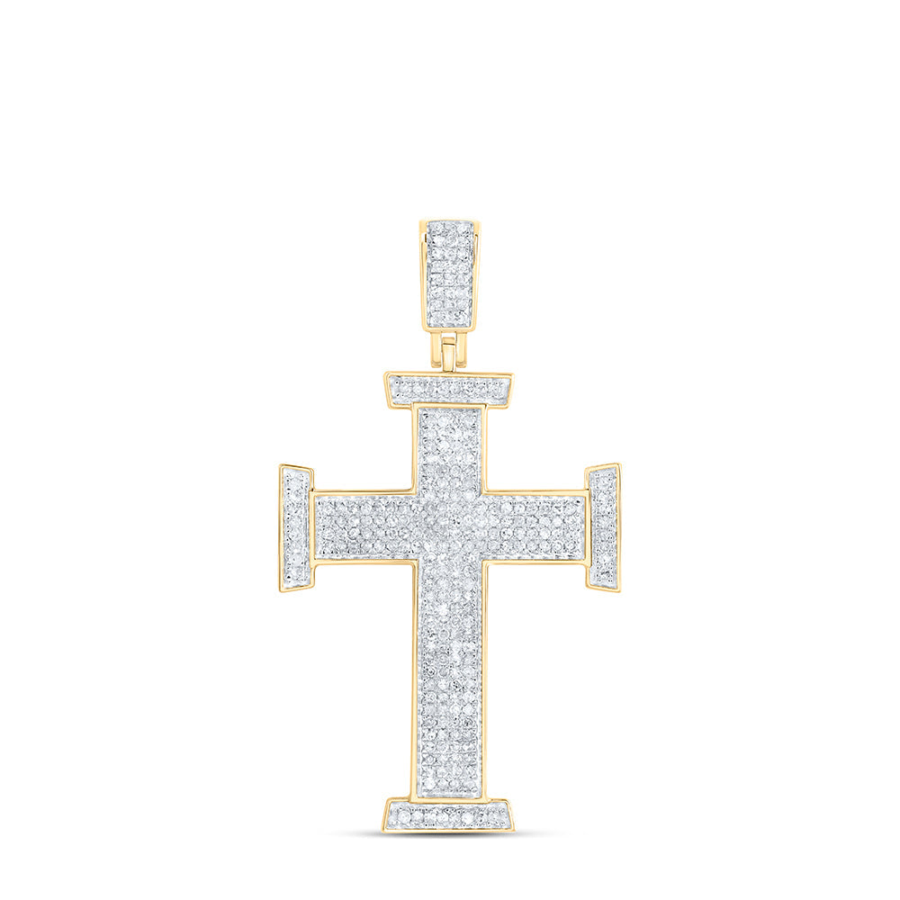 10kt Yellow Gold Mens Round Diamond Cross Religious Charm Pendant 3/4 Cttw Daisy Joyeria