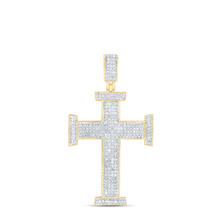 10kt Yellow Gold Mens Round Diamond Cross Religious Charm Pendant 3/4 Cttw Daisy Joyeria