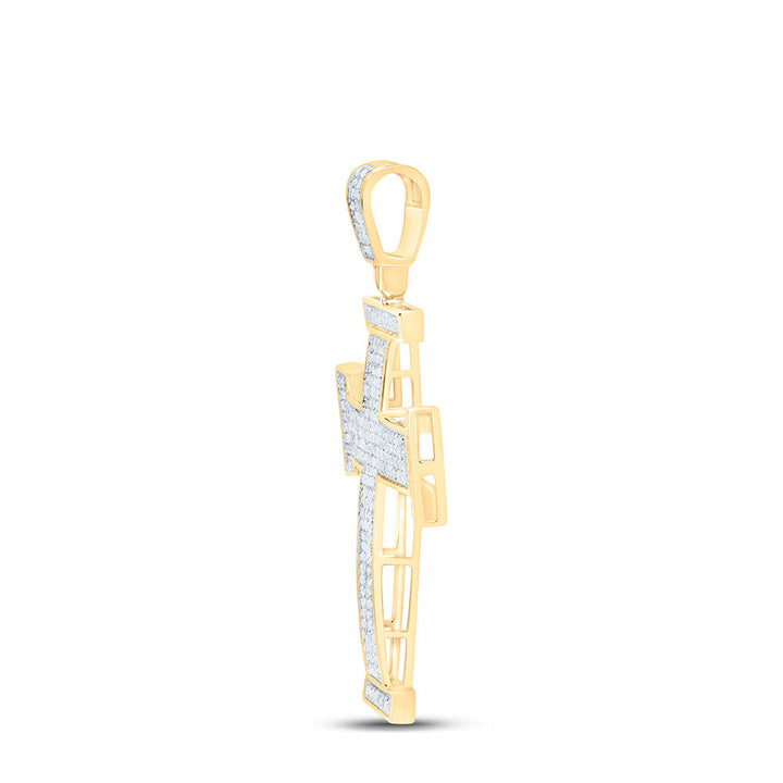 10kt Yellow Gold Mens Round Diamond Cross Religious Charm Pendant 3/4 Cttw Daisy Joyeria