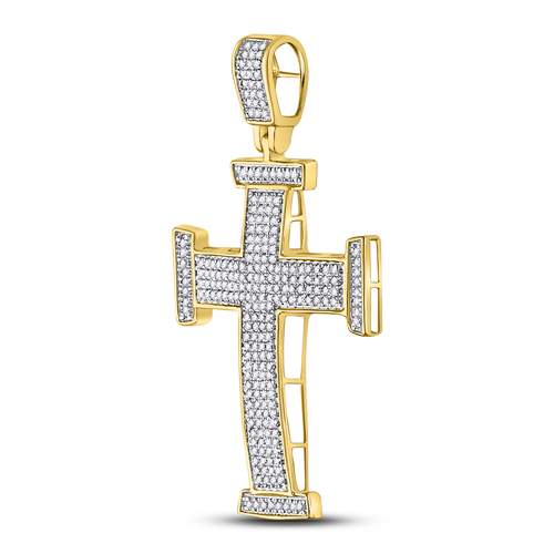 10kt Yellow Gold Mens Round Diamond Cross Religious Charm Pendant 3/4 Cttw Daisy Joyeria