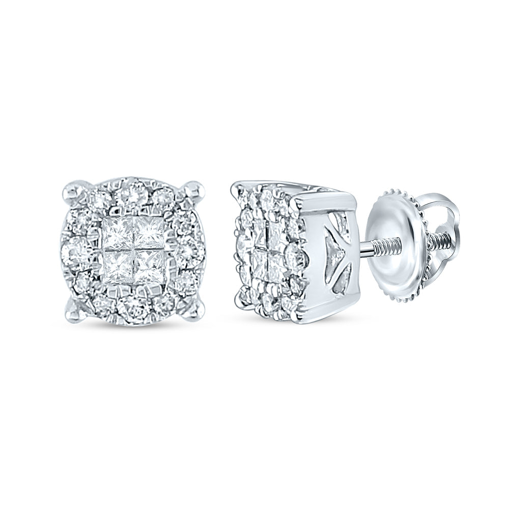 14kt White Gold Womens Princess Diamond Fashion Cluster Earrings 1/4 Cttw Daisy Joyeria