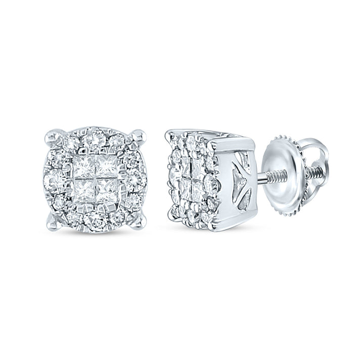 14kt White Gold Womens Princess Diamond Fashion Cluster Earrings 1/4 Cttw Daisy Joyeria