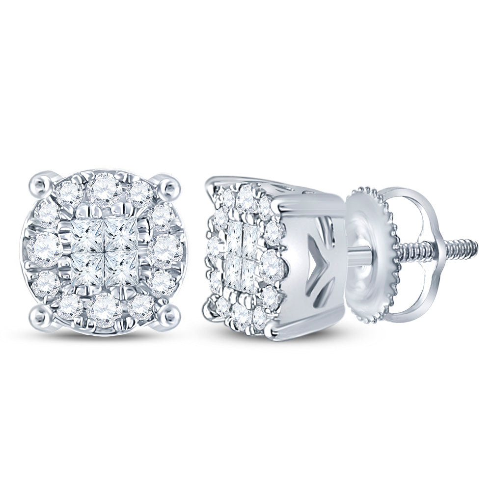 14kt White Gold Womens Princess Diamond Fashion Cluster Earrings 1/4 Cttw Daisy Joyeria