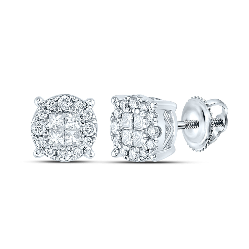 14kt White Gold Womens Princess Diamond Fashion Cluster Earrings 1/2 Cttw Daisy Joyeria