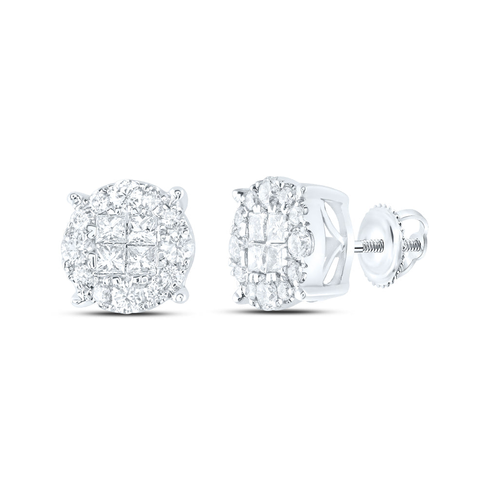14kt White Gold Womens Princess Diamond Fashion Cluster Earrings 1.00 Cttw Daisy Joyeria