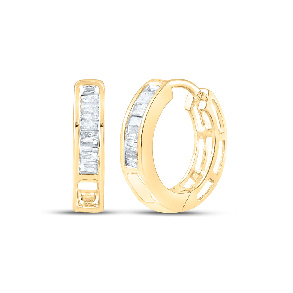 10kt Yellow Gold Womens Baguette Diamond Huggie Hoop Earrings 1/8 Cttw Daisy Joyeria