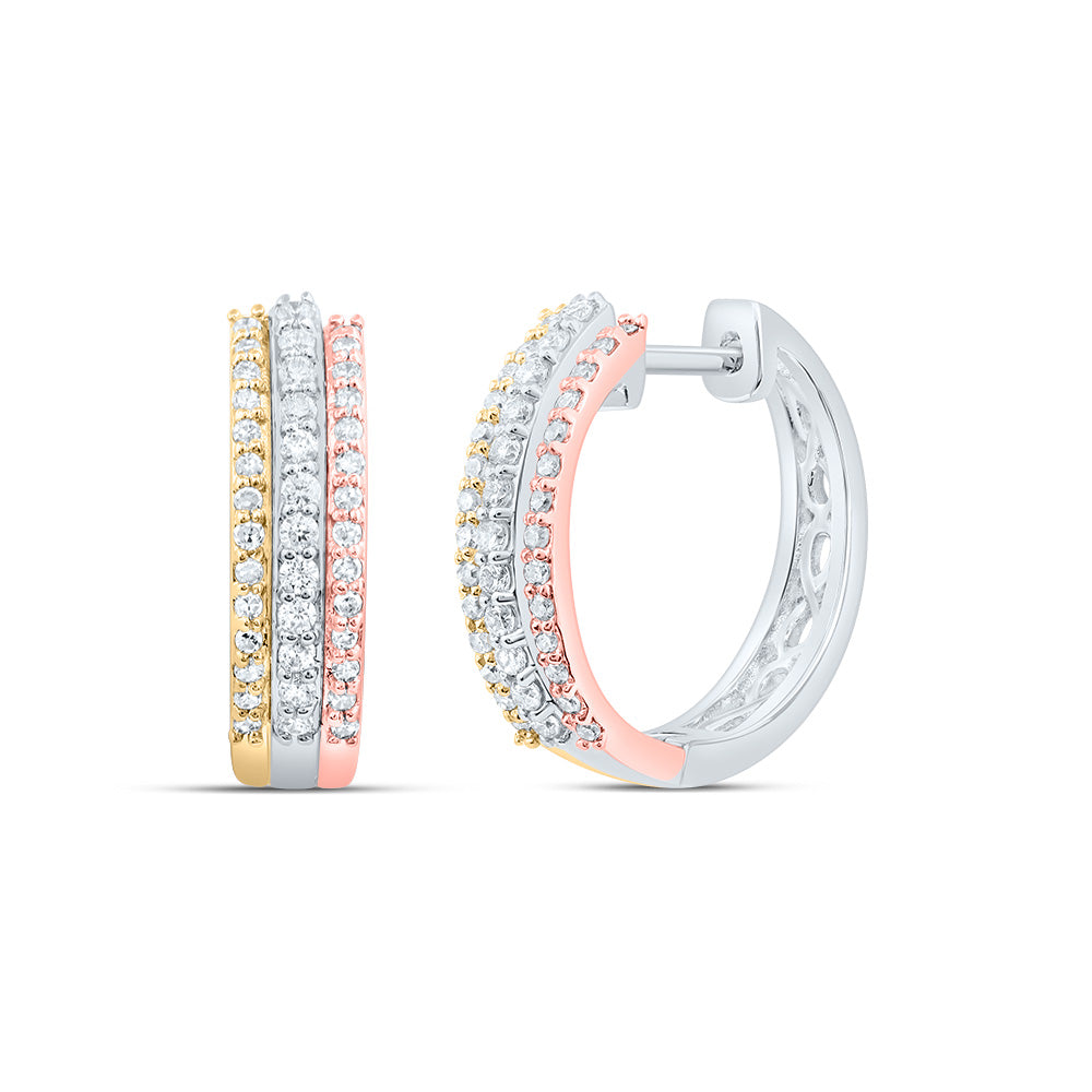 10kt Tri-Tone Gold Womens Round Diamond Hoop Earrings 1/4 Cttw Daisy Joyeria