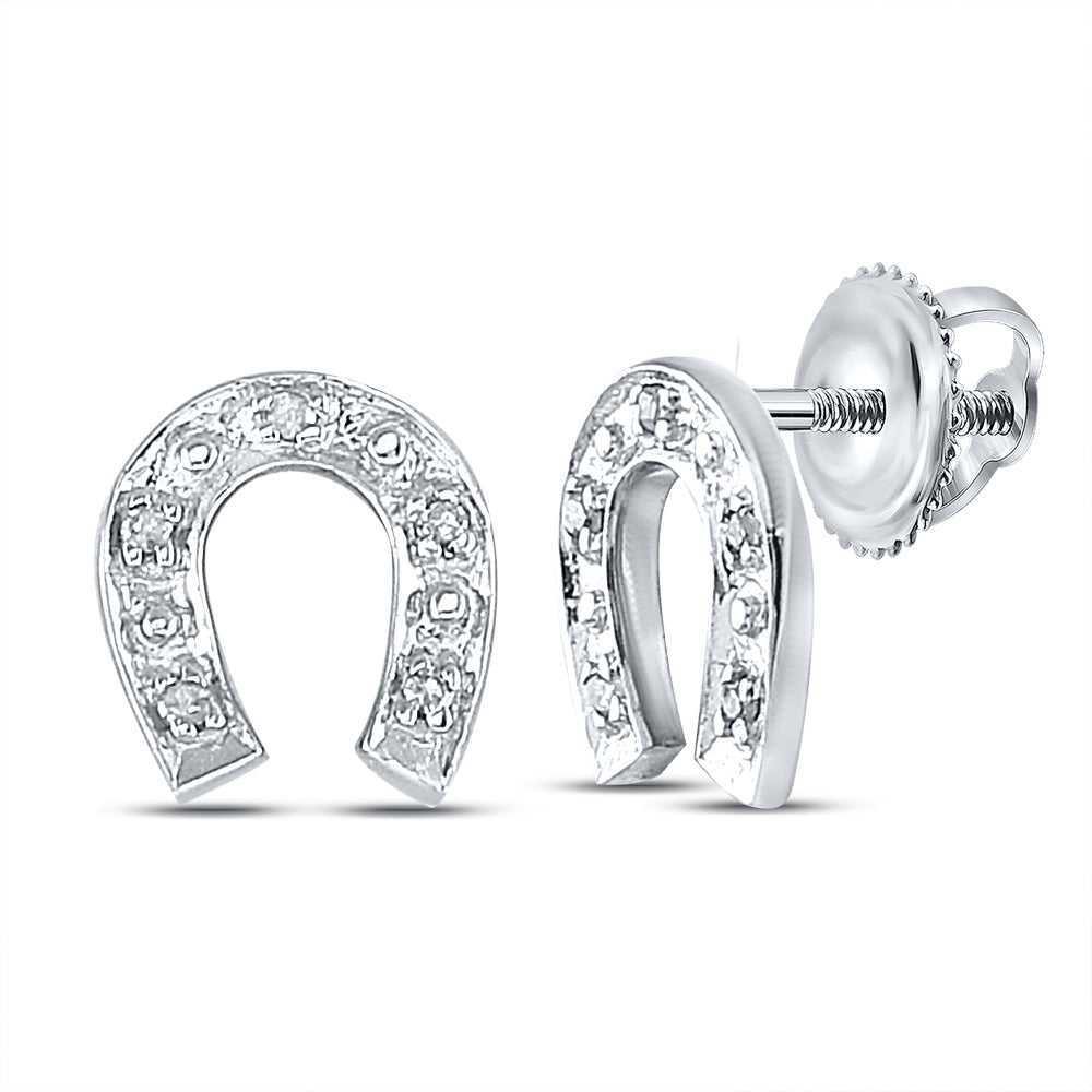 Sterling Silver Womens Round Diamond Lucky Horseshoe Screwback Earrings 1/20 Cttw Daisy Joyeria