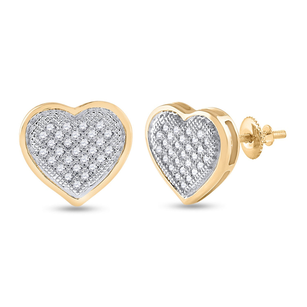10kt Yellow Gold Womens Round Diamond Heart Cluster Earrings 1/6 Cttw Daisy Joyeria