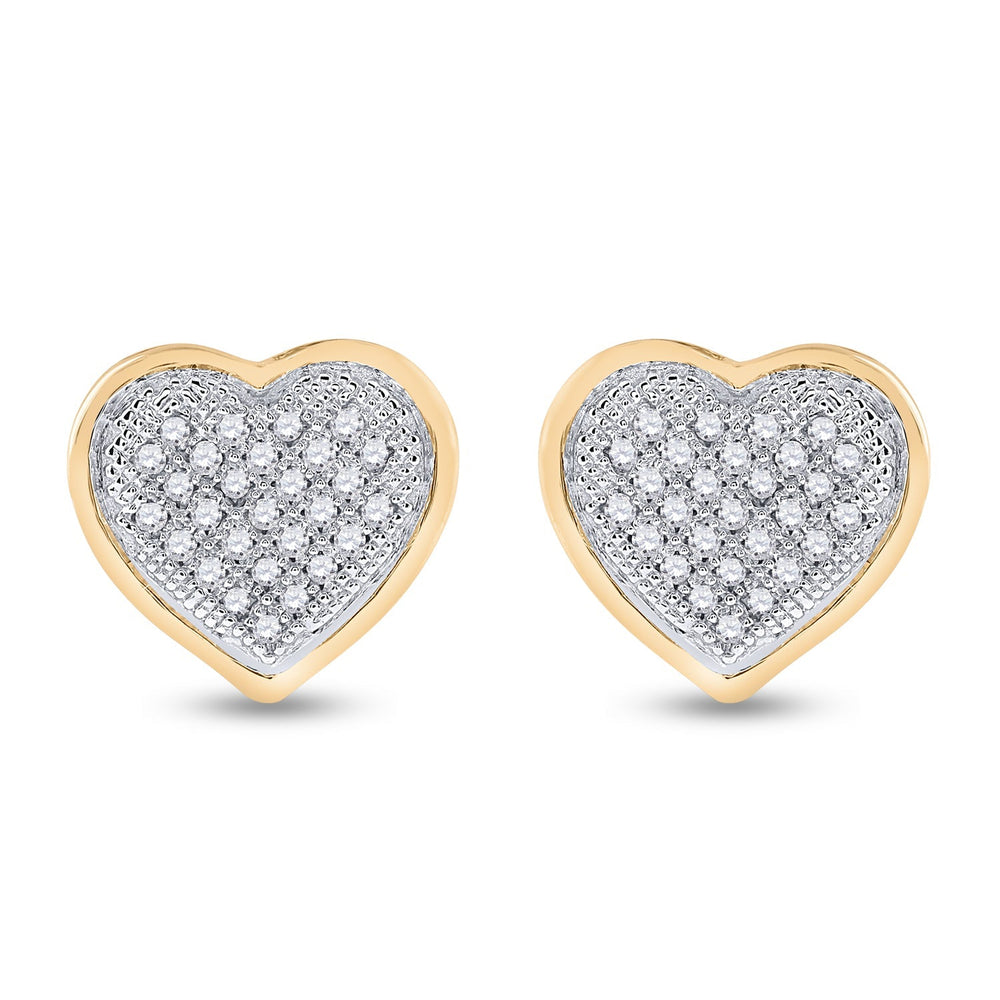 10kt Yellow Gold Womens Round Diamond Heart Cluster Earrings 1/6 Cttw Daisy Joyeria