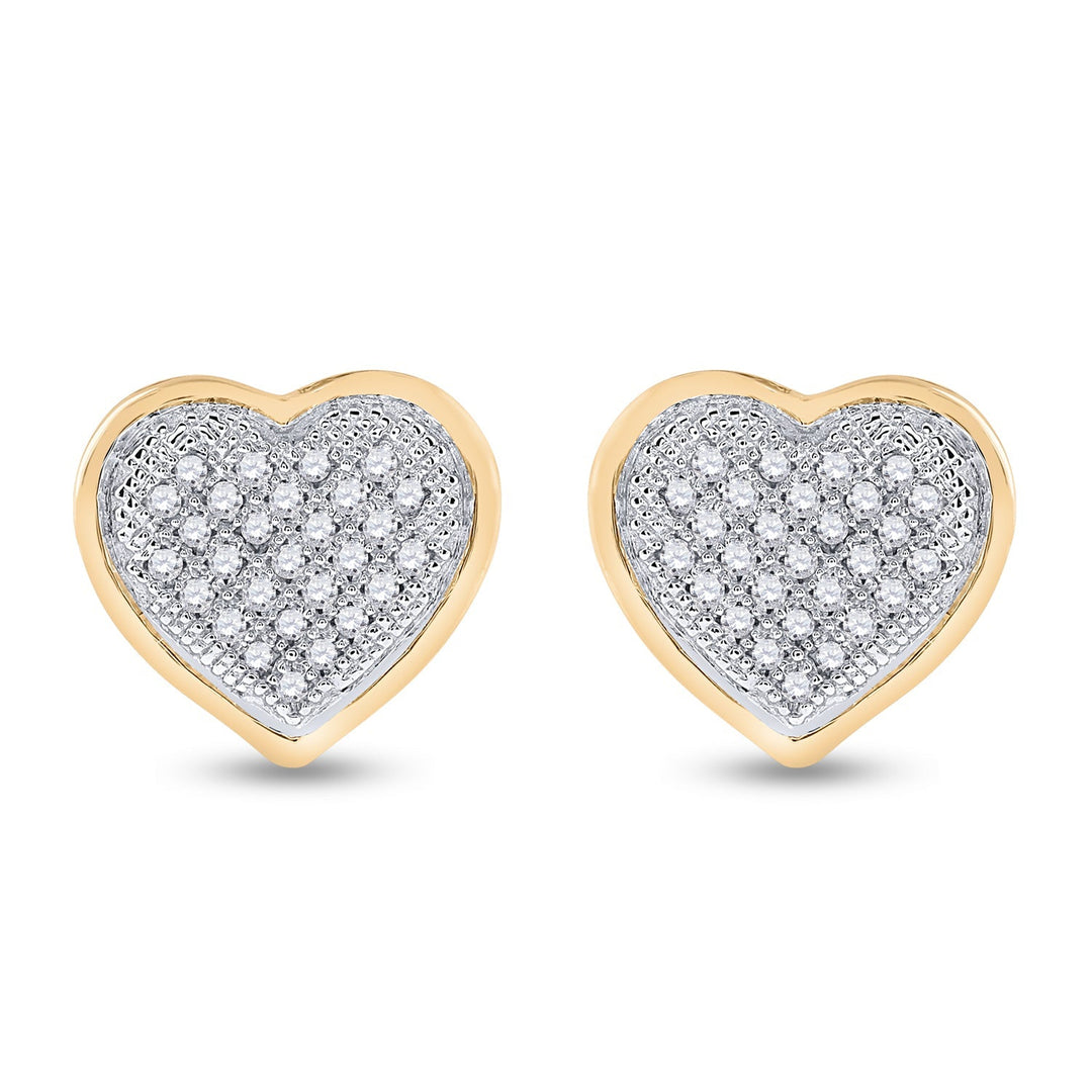 10kt Yellow Gold Womens Round Diamond Heart Cluster Earrings 1/6 Cttw Daisy Joyeria