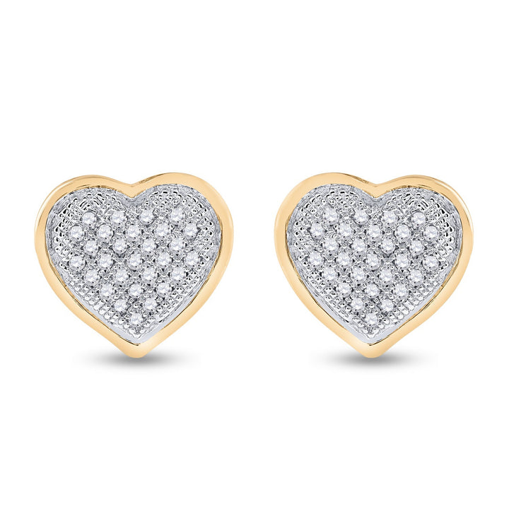 10kt Yellow Gold Womens Round Diamond Heart Cluster Earrings 1/6 Cttw Daisy Joyeria