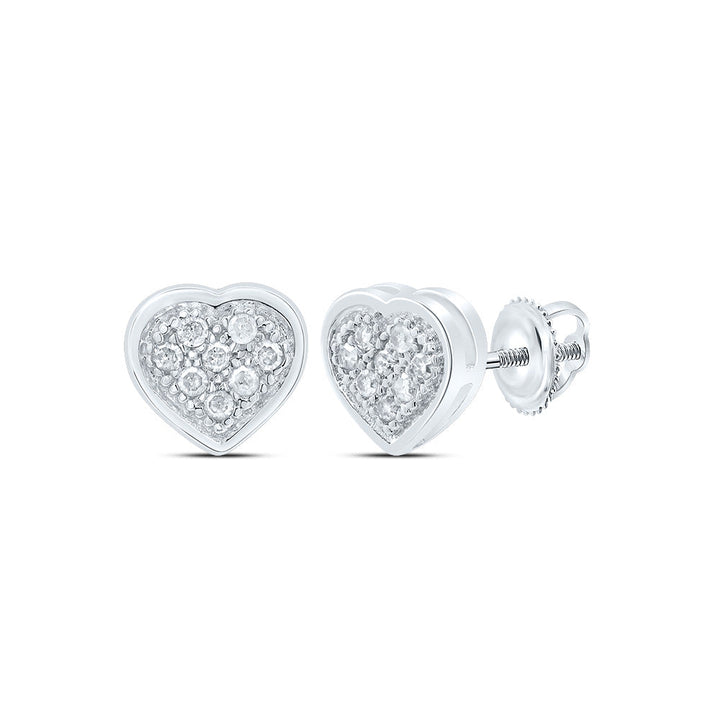 10kt White Gold Womens Round Diamond Heart Cluster Screwback Earrings 1/20 Cttw Daisy Joyeria