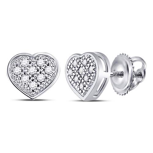 10kt White Gold Womens Round Diamond Heart Cluster Screwback Earrings 1/20 Cttw Daisy Joyeria