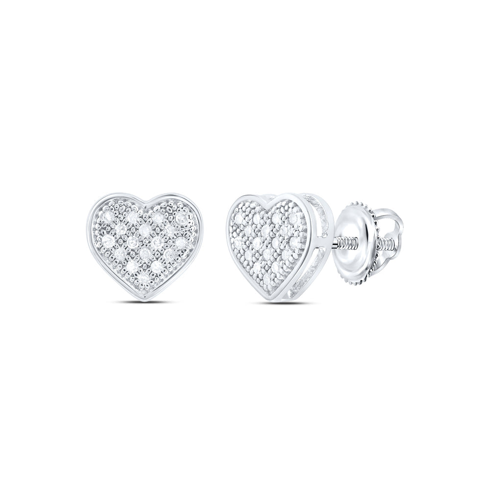 10kt White Gold Womens Round Diamond Heart Cluster Stud Earrings 1/10 Cttw Daisy Joyeria