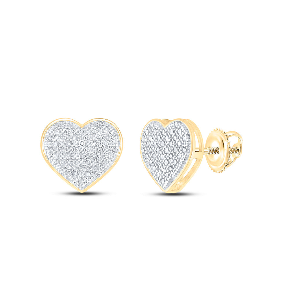 10kt Yellow Gold Womens Round Diamond Heart Cluster Screwback Earrings 1/5 Cttw Daisy Joyeria