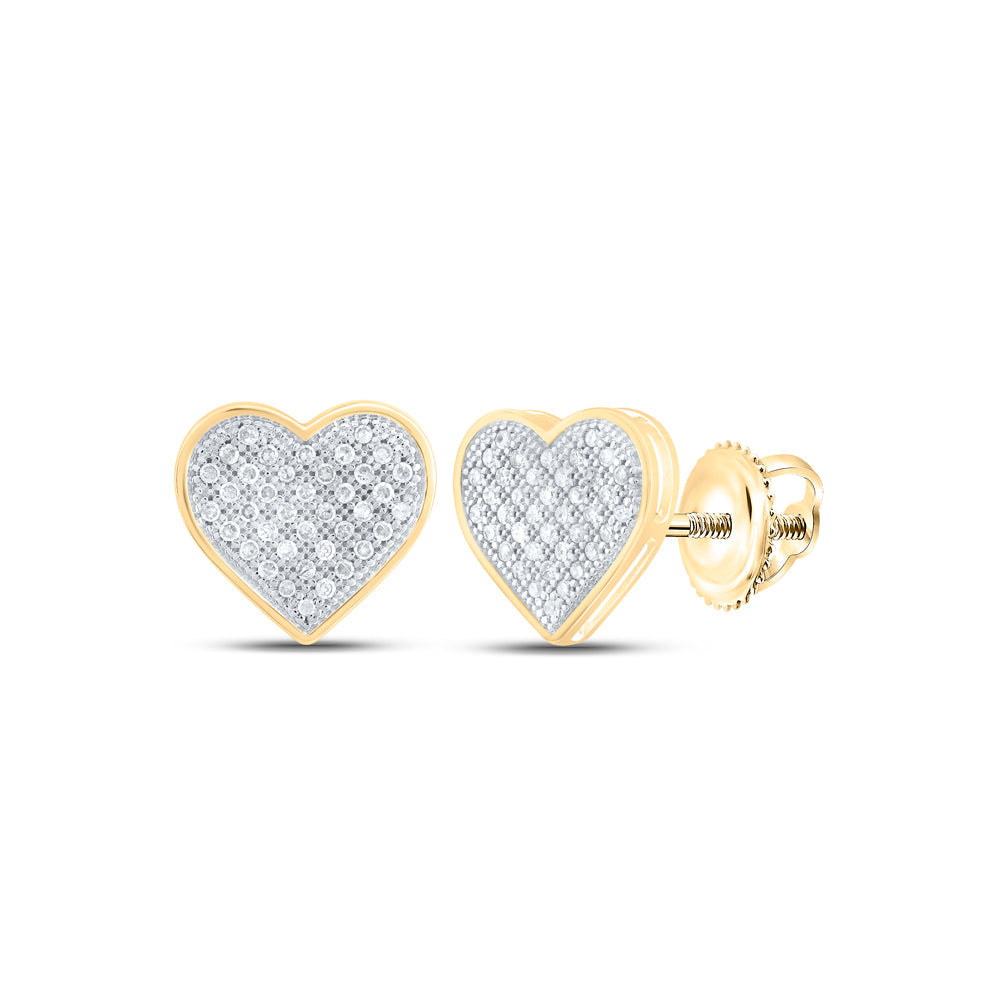 10kt Yellow Gold Womens Round Diamond Heart Cluster Screwback Earrings 1/4 Cttw Daisy Joyeria