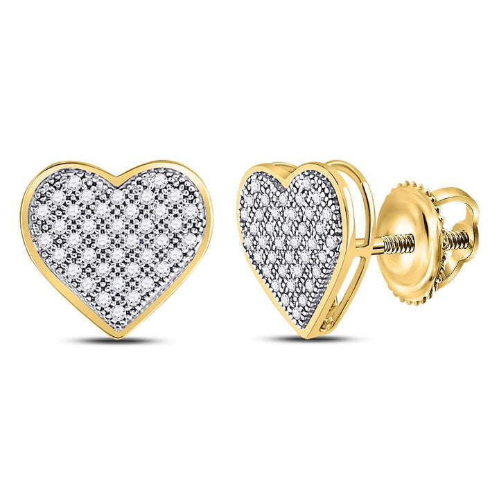 10kt Yellow Gold Womens Round Diamond Heart Cluster Screwback Earrings 1/4 Cttw Daisy Joyeria