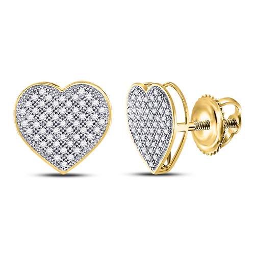 10kt Yellow Gold Womens Round Diamond Heart Cluster Screwback Earrings 1/3 Cttw Daisy Joyeria