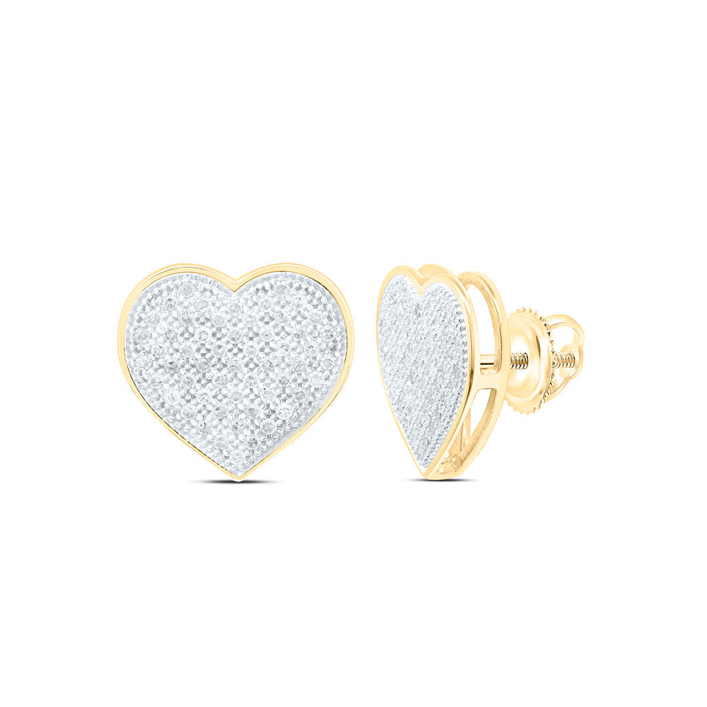 10kt Yellow Gold Womens Round Diamond Heart Cluster Screwback Earrings 1/3 Cttw Daisy Joyeria