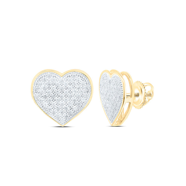 10kt Yellow Gold Womens Round Diamond Heart Cluster Screwback Earrings 1/3 Cttw Daisy Joyeria