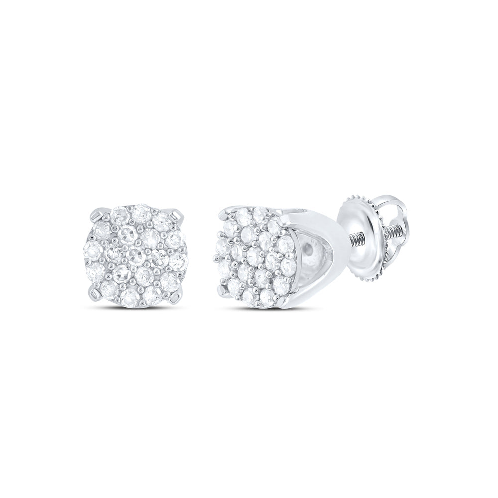 10kt White Gold Womens Round Diamond Cluster Earrings 1/8 Cttw Daisy Joyeria