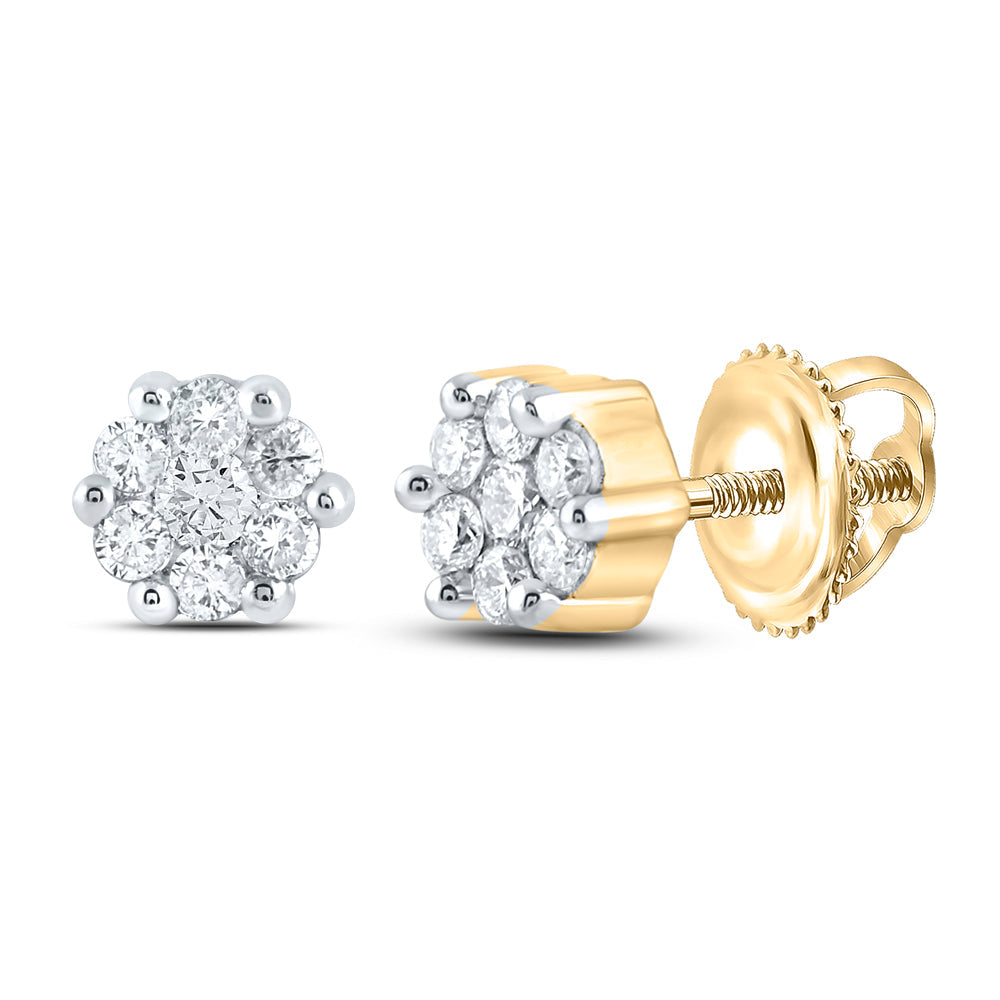 10kt Yellow Gold Womens Round Diamond Flower Cluster Stud Earrings 1/6 Cttw Daisy Joyeria
