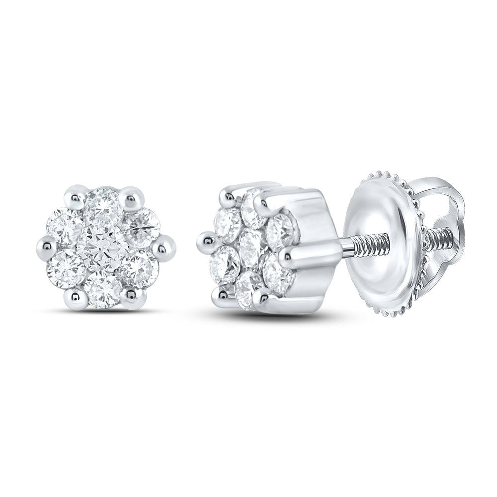 10kt White Gold Womens Round Diamond Flower Cluster Stud Earrings 1/6 Cttw Daisy Joyeria