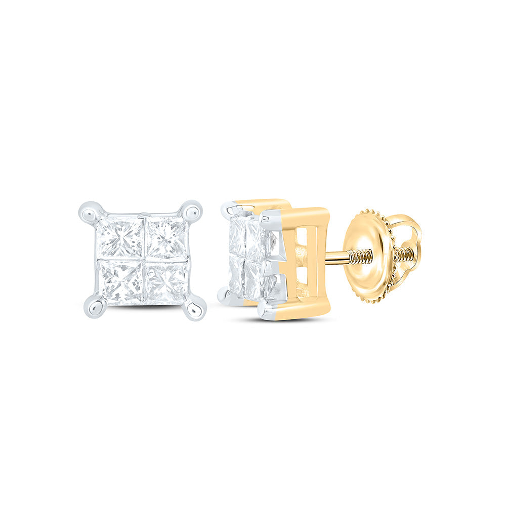 14kt Yellow Gold Womens Princess Diamond Square Cluster Stud Earrings 1/4 Cttw Daisy Joyeria