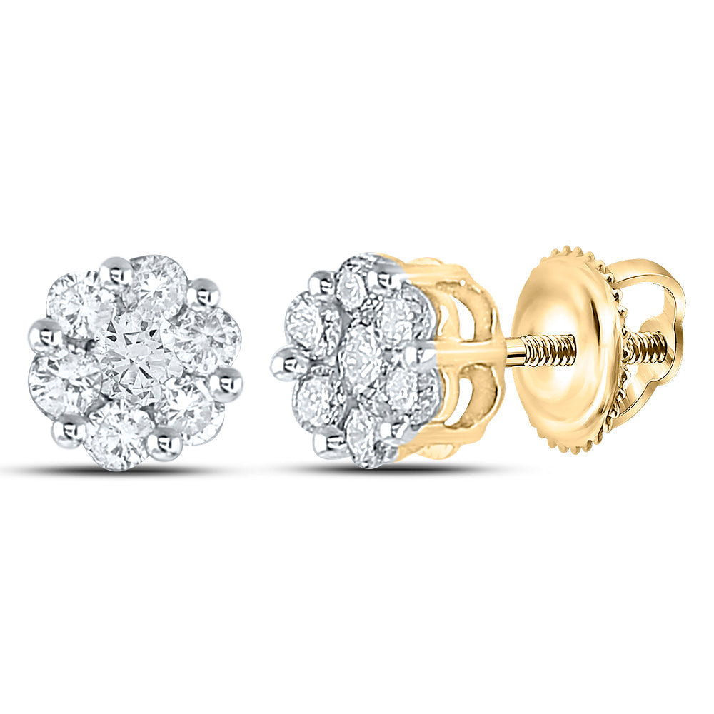 10kt Yellow Gold Womens Round Diamond Flower Cluster Stud Earrings 1/2 Cttw Daisy Joyeria