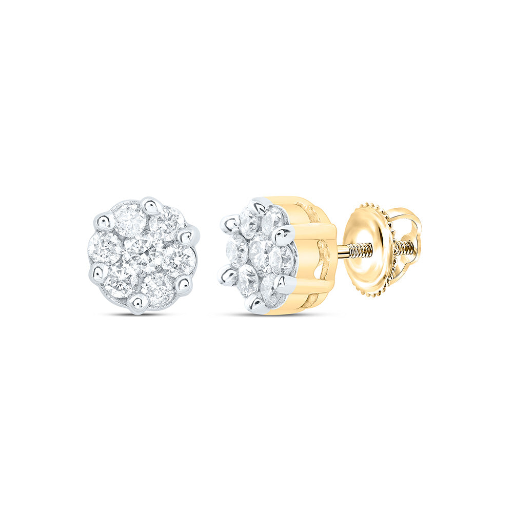 10kt Yellow Gold Womens Round Diamond Flower Cluster Earrings 1/4 Cttw Daisy Joyeria